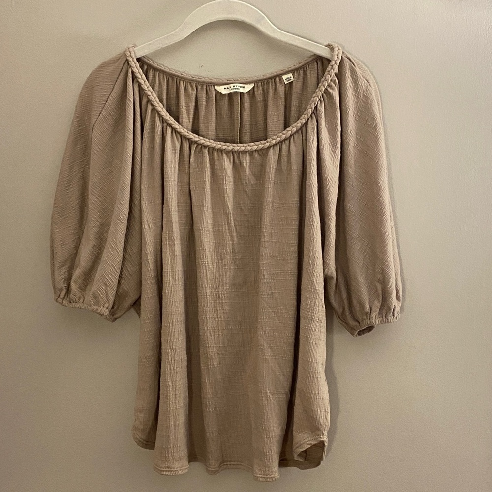 Max Studio Loose Fit Top with Braided Neckline